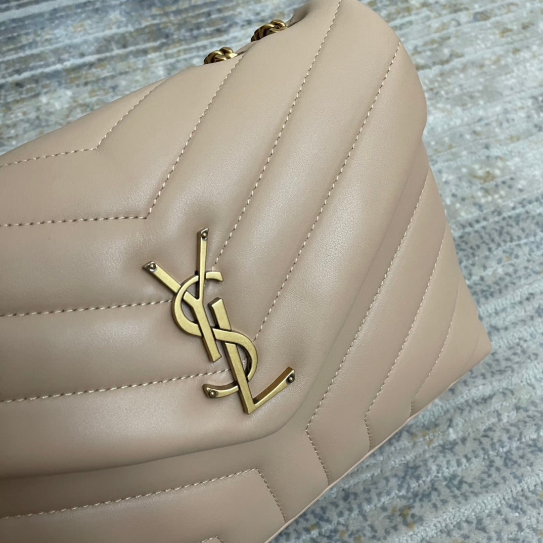 Y Small Loulou 23 Beige Leather Gold 23x17x9cm