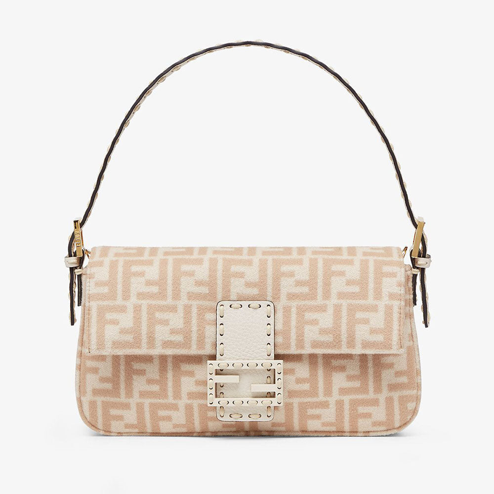 Fd Women Medium Baguette 1997 Beige FF Wool Bag