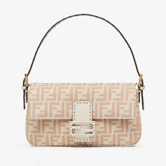 Fd Women Medium Baguette 1997 Beige FF Wool Bag