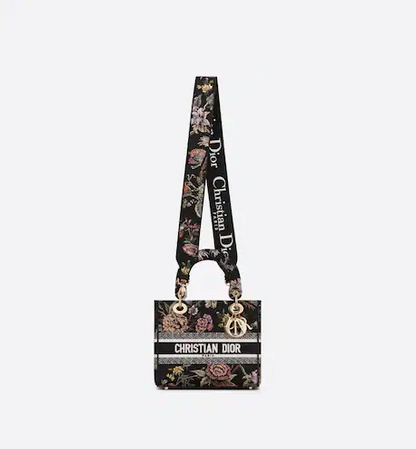 MEDIUM LADY D-LITE BAG Black Multicolor D Jardin Botanique Embroidery
