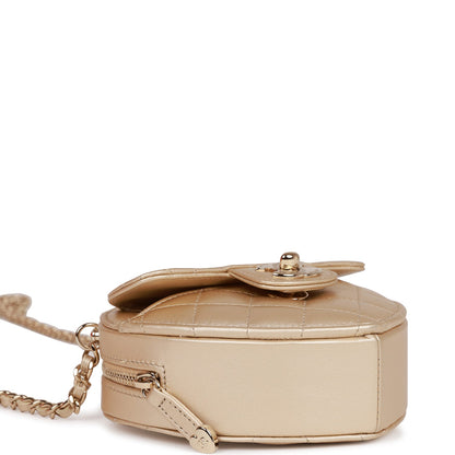 CC In Love Heart Clutch with Chain Gold Lambskin Light Gold
