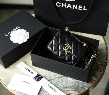cc CO-CO Clutch With Chain 9.5cm/3.7in Gold Toned Hardware For Women Black