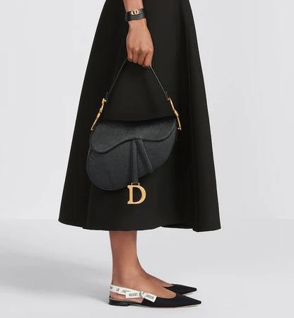 CHRISTIAN D Grained Calfskin Saddle Bag Black