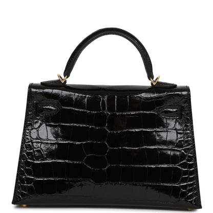 H Kelly Sellier 20 Black Shiny Alligator Gold Hardware
