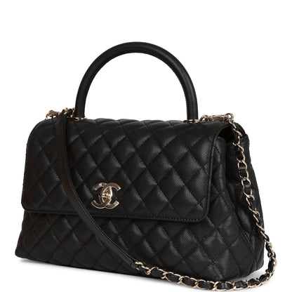 CC Small Coco Handle Flap Bag Black Caviar Light Gold Hardware