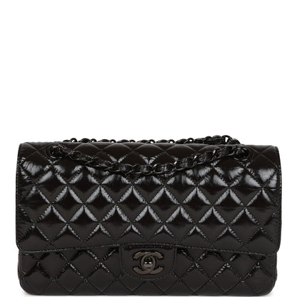 CC Medium Classic Double Flap Bag SO Black Crumpled Calfskin Black Hardware
