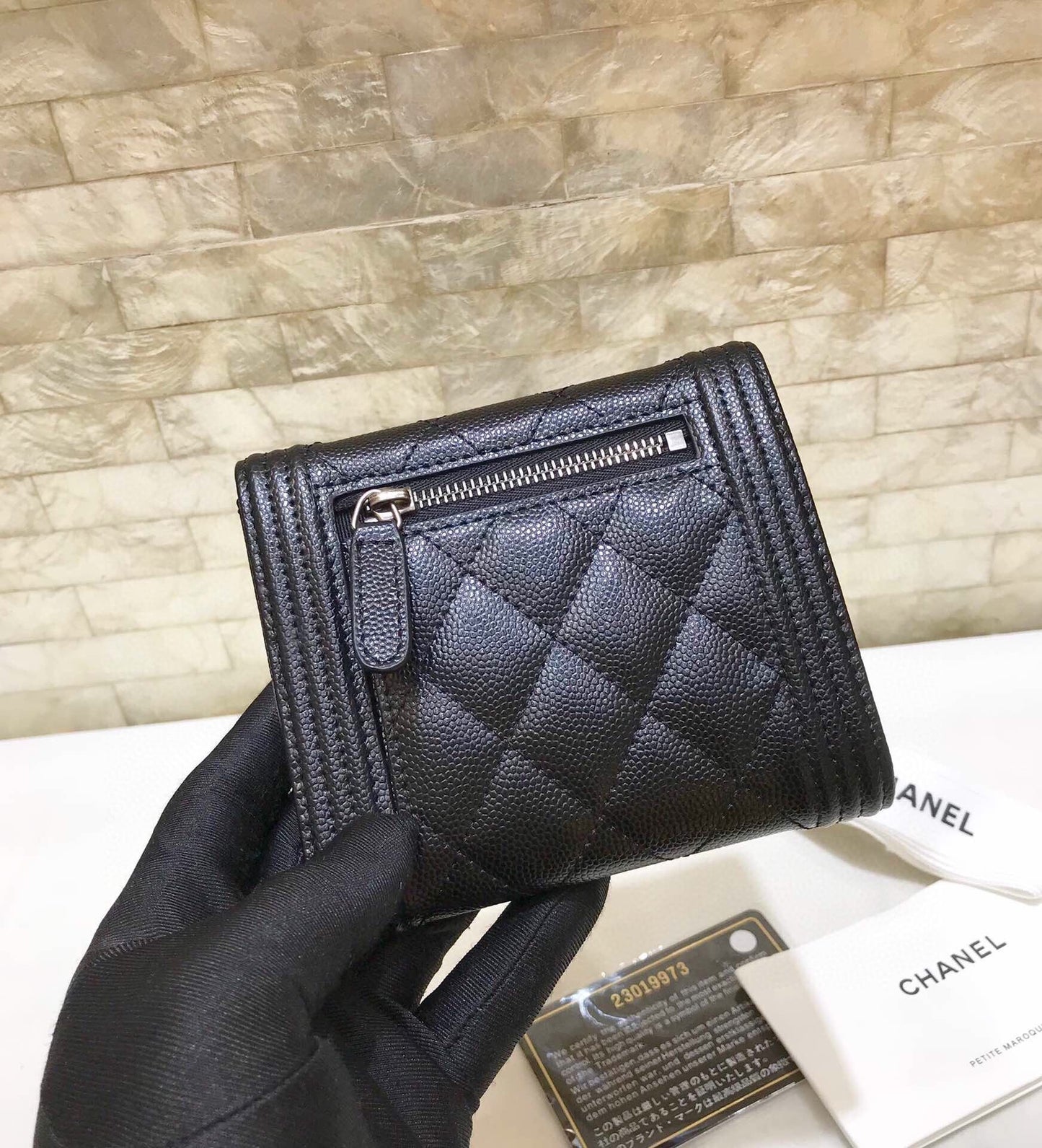 cc CO-CO Boy Flap Card Holder 11cm/4.3in Silver Hardware For Women Black