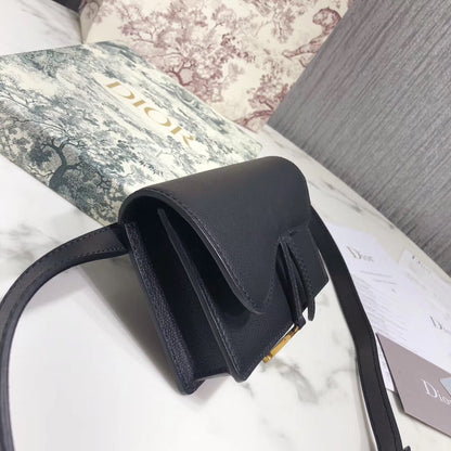 D Black Calfskin Saddle Belt Bag