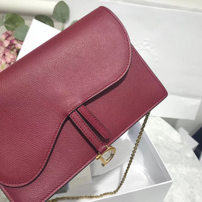 D Bordeaux Calskin Saddle Chain Clutch