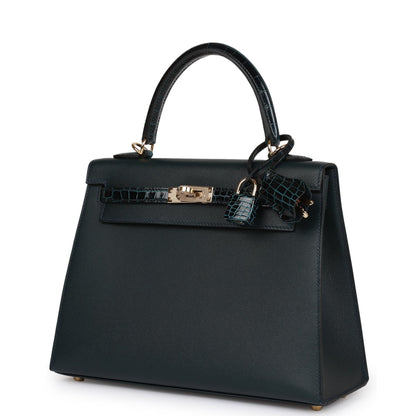H Kelly Sellier 25 Vert Rousseau Madame and Shiny Niloticus Crocodile Touch Gold Hardware