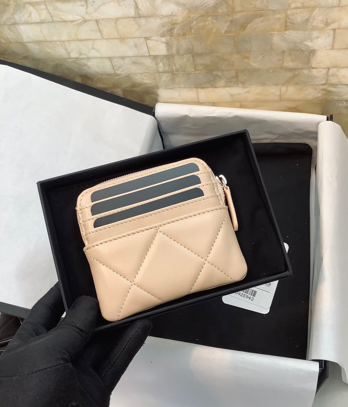 cc CO-CO Card Holder 12cm/4.7in Gold Hardware For Women Beige