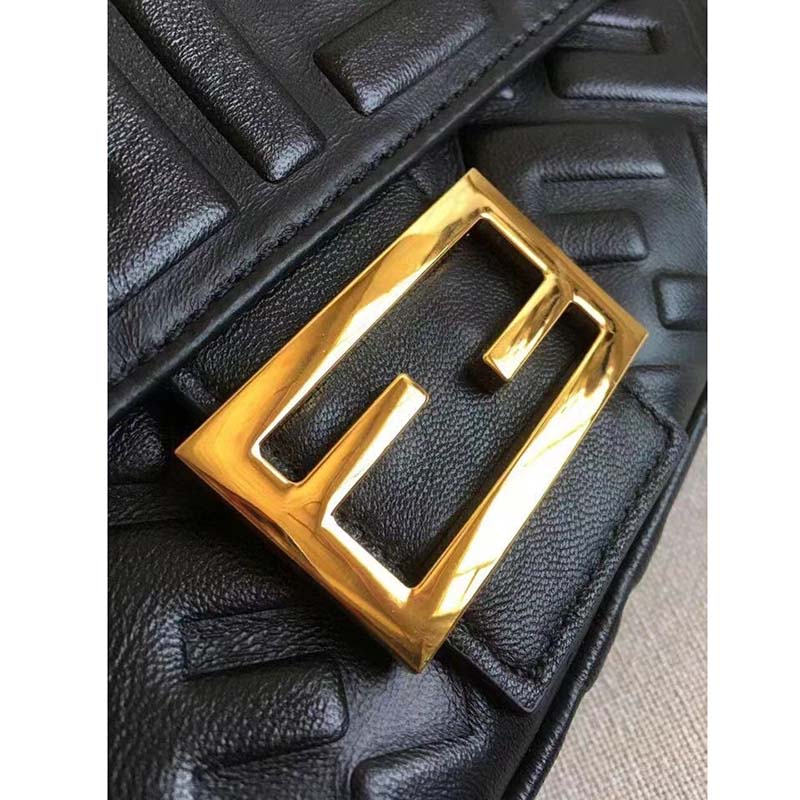 Fd Women Baguette Chain Midi Black Nappa Leather Bag