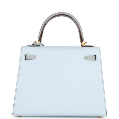 H Special Order (HSS) Kelly Sellier 25 Bleu Brume and Bleu Glacier Epsom Brushed Gold Hardware