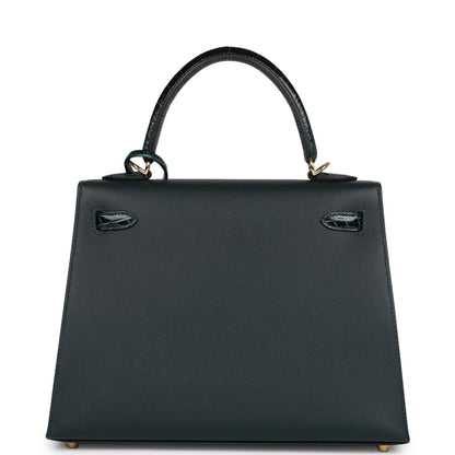 H Kelly Sellier 25 Vert Rousseau Madame and Shiny Niloticus Crocodile Touch Gold Hardware