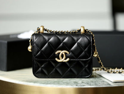 cc CO-CO Clutch With Chain 9.5cm/3.7in Gold Toned Hardware For Women Black