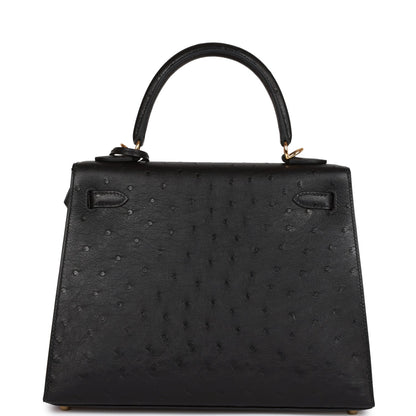 H Kelly Sellier 25 Black Ostrich Gold Hardware