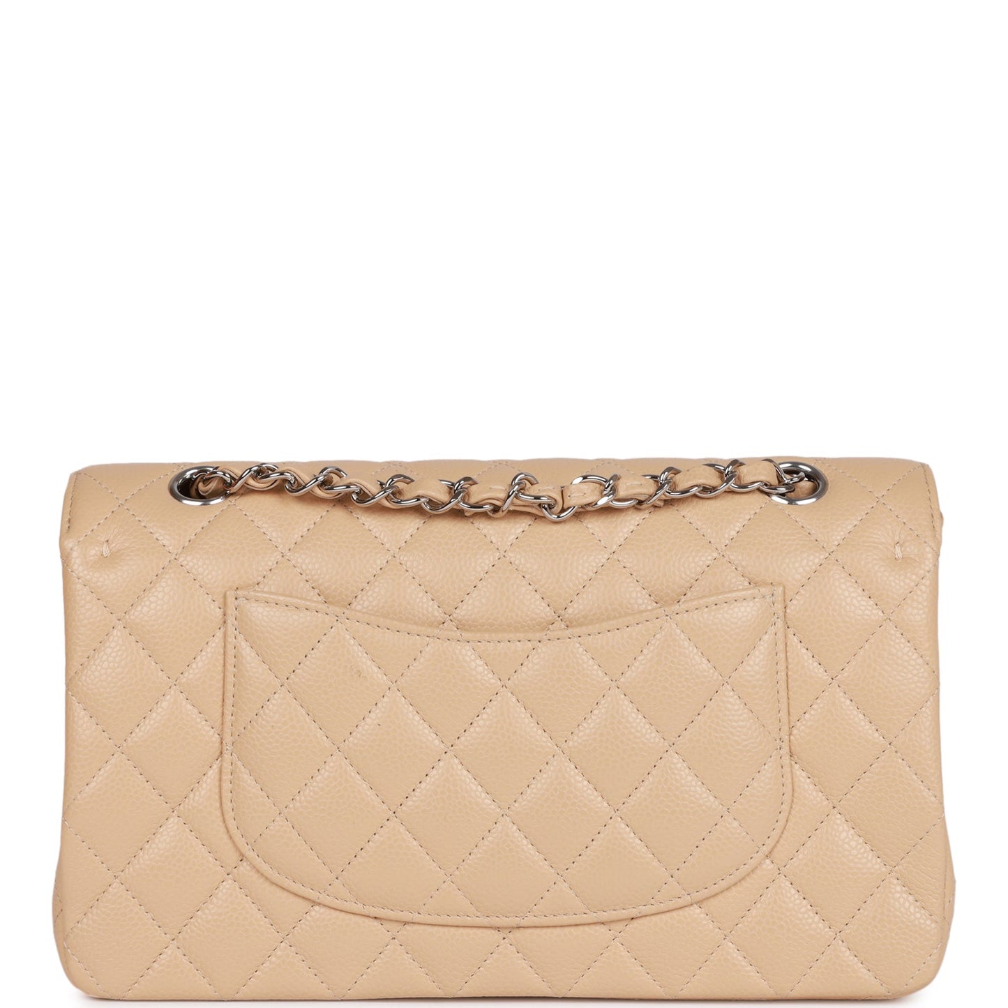 CC Medium Classic Double Flap Bag Beige Caviar Silver Hardware