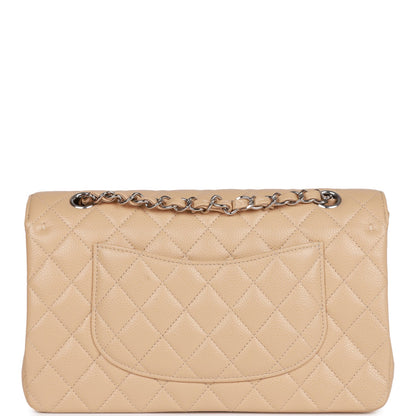 CC Medium Classic Double Flap Bag Beige Caviar Silver Hardware