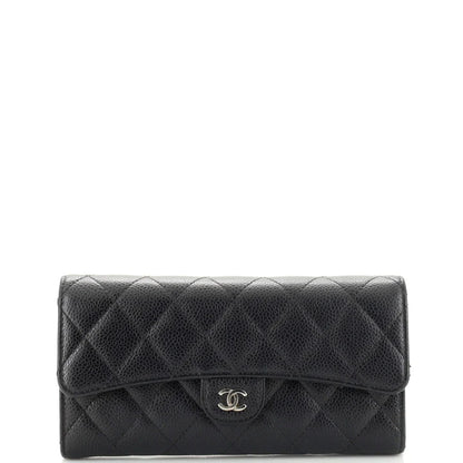 CC Gusset Classic Flap Wallet Quilted Caviar Long