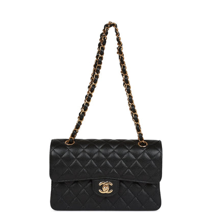CC Small Classic Double Flap Black Caviar Gold Hardware