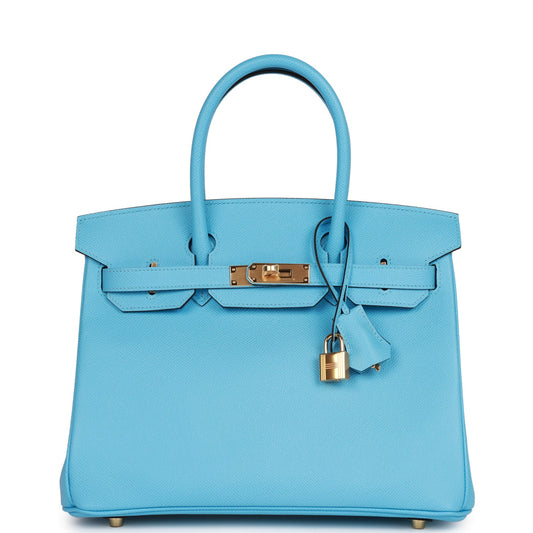 H Birkin 30 Celeste Epsom Gold Hardware