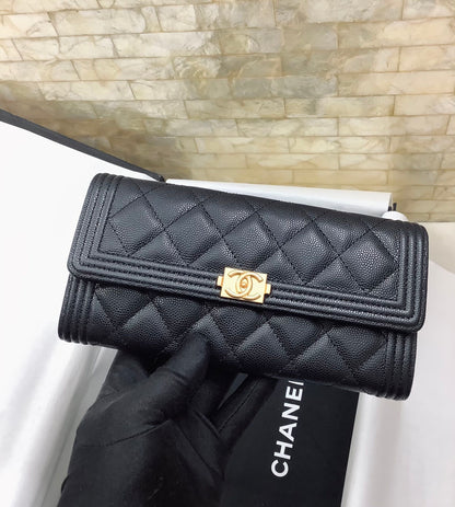 cc CO-CO Long Flap Wallet 19.5cm/7.7in Gold Hardware For Women Black