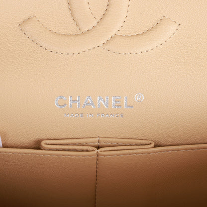 CC Medium Classic Double Flap Bag Beige Caviar Silver Hardware