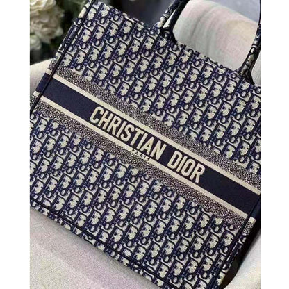 CD Unisex CD Large Book Tote Navy Blue CD Oblique Embroidery