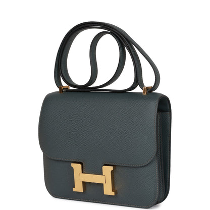 H Constance 18 Bleu Orage Epsom Gold Hardware