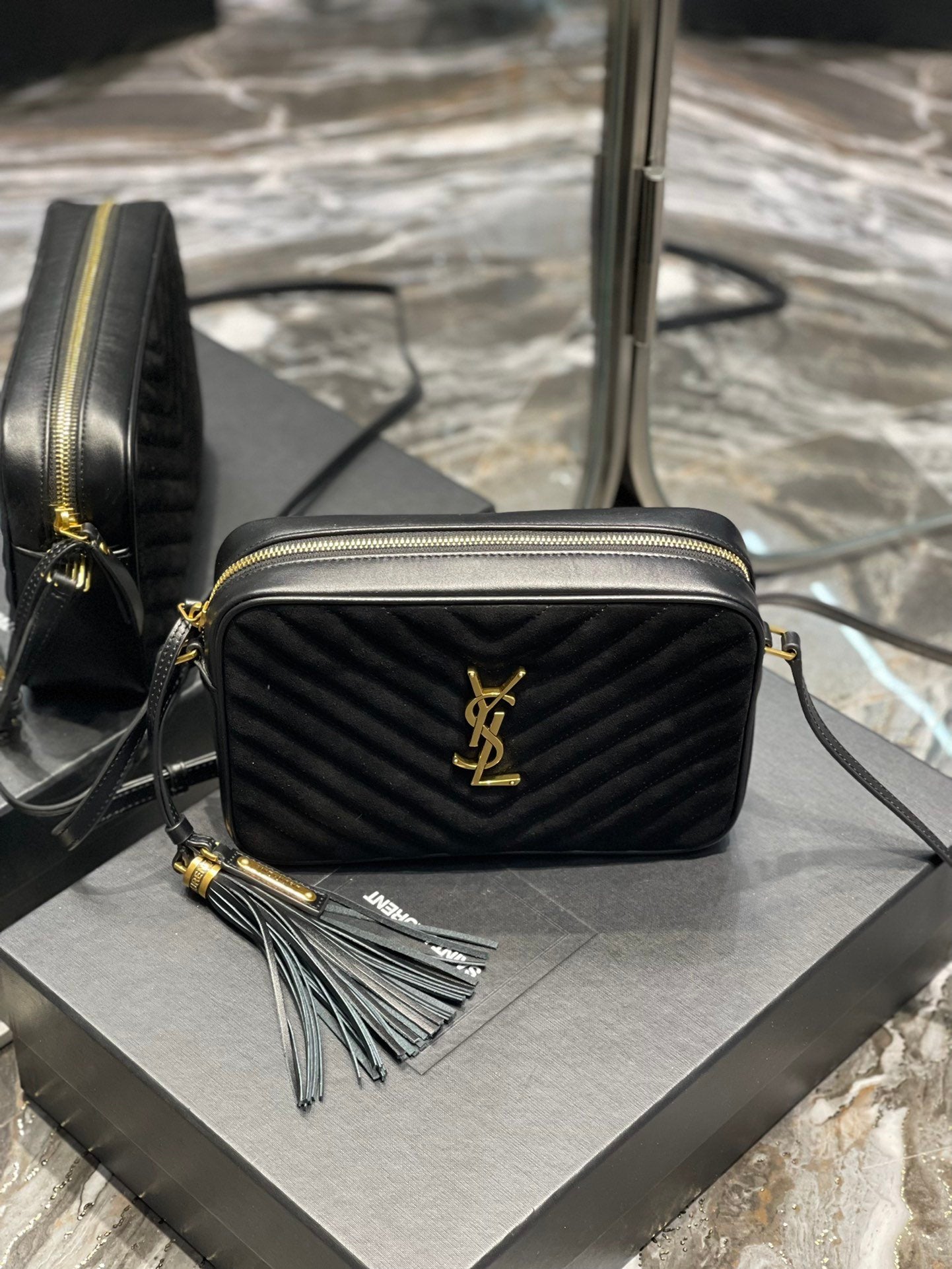 Y Lou Camera Bag Black With Gold Hardware