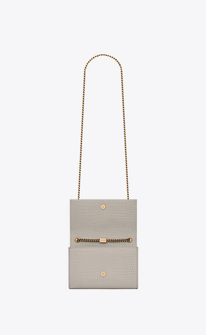 Y Kate Small Chain Bag with Tassel in Crocodile Embossed Shiny Leather