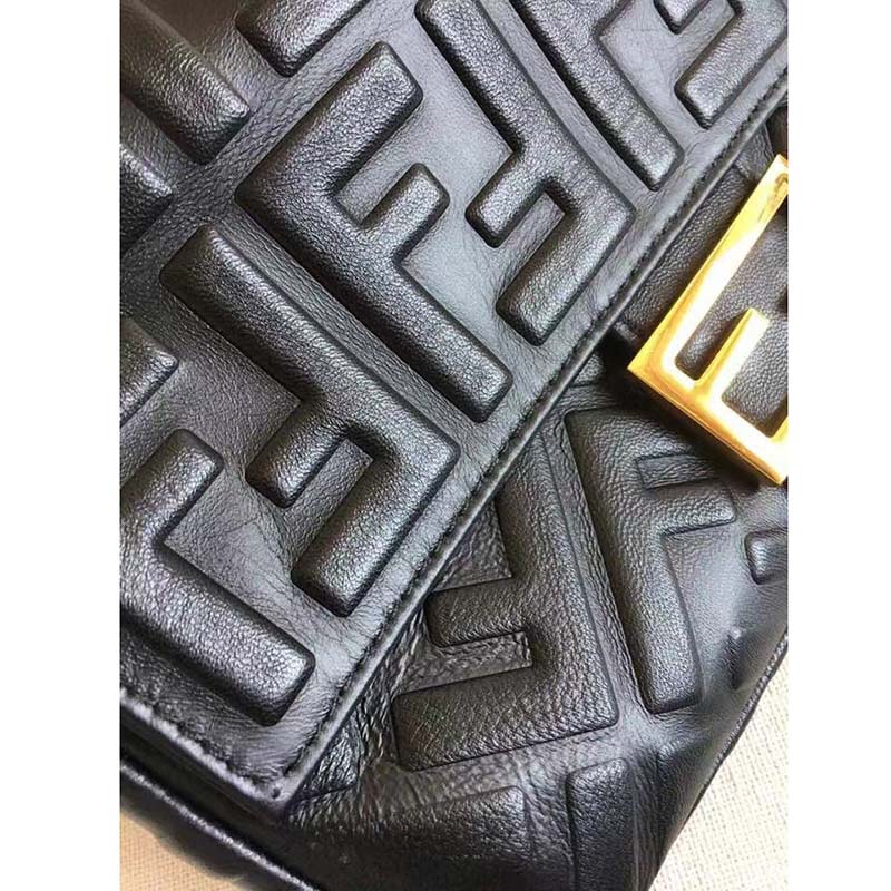 Fd Women Baguette Chain Midi Black Nappa Leather Bag