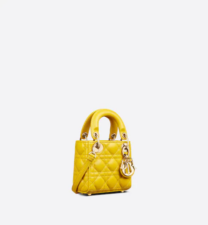 MICRO LADY D BAG Yellow Cannage Lambskin
