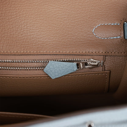 H Birkin 25 Bleu Lin Verso Togo Palladium Hardware