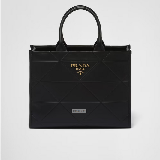 PP big size leather Symbole bag with topstitching - Black