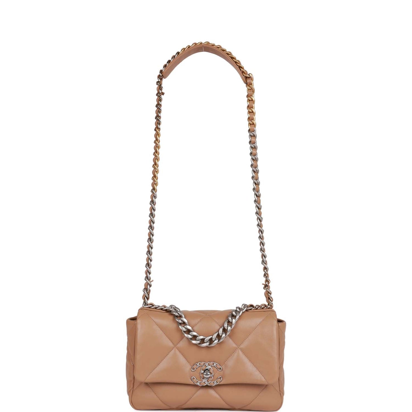 CC Medium 19 Flap Bag Beige Calfskin Mixed Hardware
