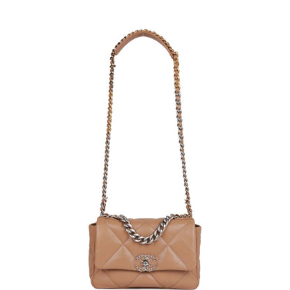 CC Medium 19 Flap Bag Beige Calfskin Mixed Hardware