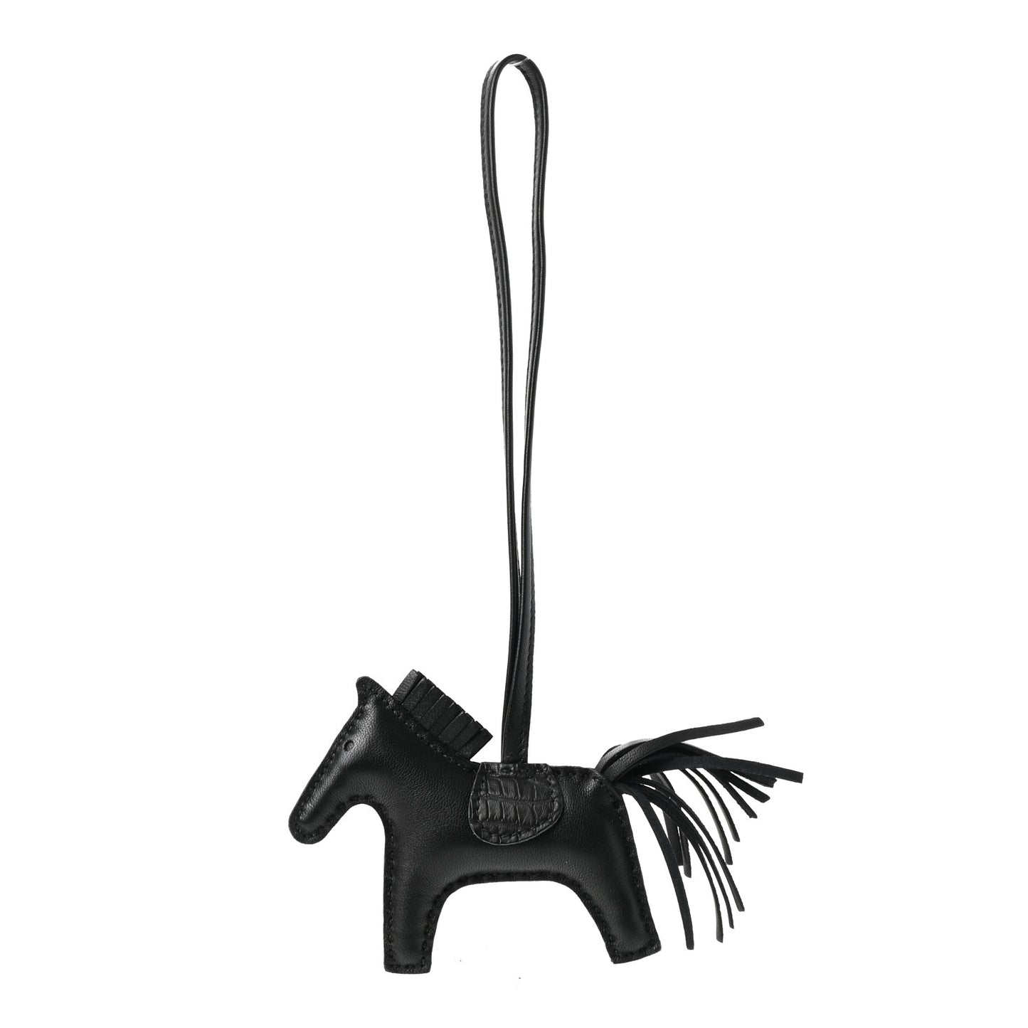 H Milo Lambskin Matte Alligator Touch Grigri Rodeo Horse Bag Charm PM So Black