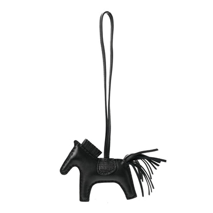 H Milo Lambskin Matte Alligator Touch Grigri Rodeo Horse Bag Charm PM So Black