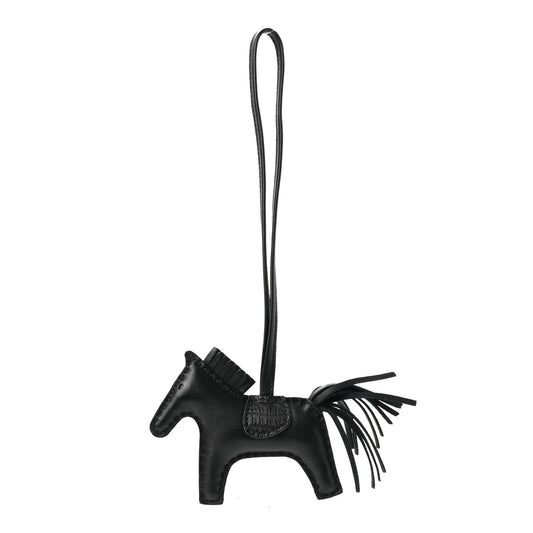 H Milo Lambskin Matte Alligator Touch Grigri Rodeo Horse Bag Charm PM So Black