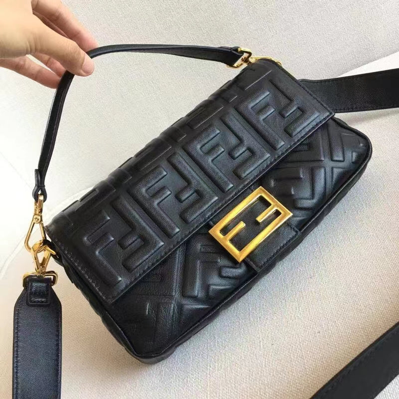 Fd Women Baguette Chain Midi Black Nappa Leather Bag