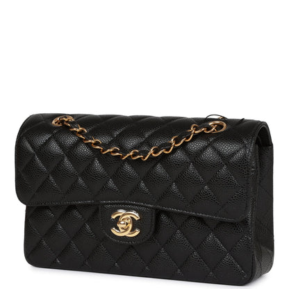 CC Small Classic Double Flap Black Caviar Gold Hardware