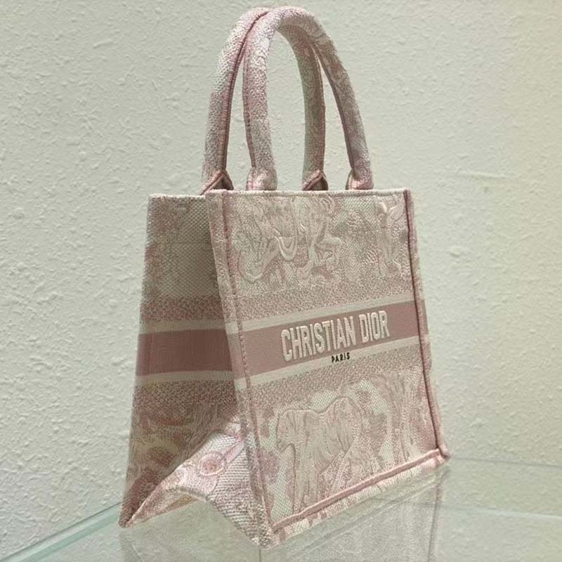 CD Unisex CD Small Book Tote Fluorescent Pink Toile De Jouy Transparent Canvas