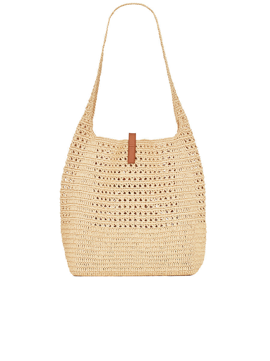 Y Hobo Raffia Bag in Crochet and Smooth Leather