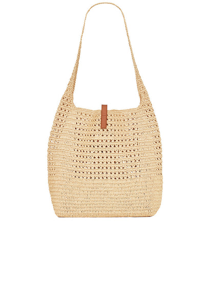 Y Hobo Raffia Bag in Crochet and Smooth Leather