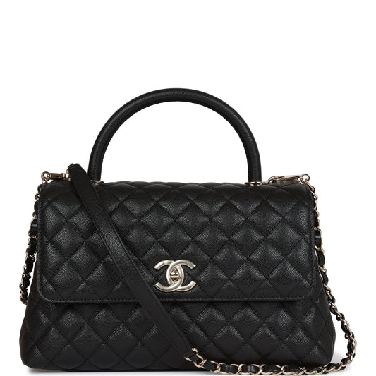CC Small Coco Handle Flap Bag Black Caviar Light Gold Hardware