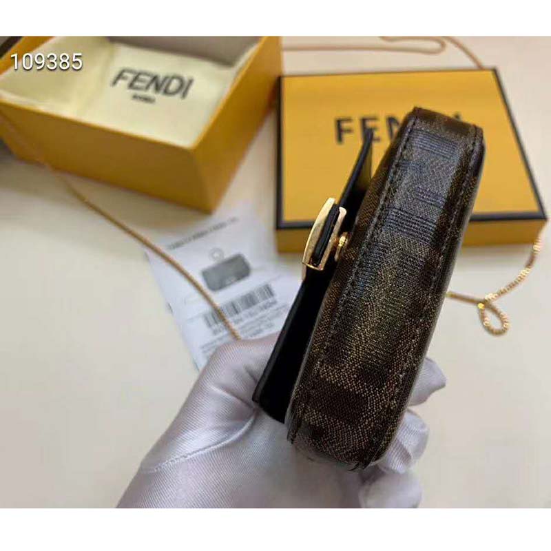 Fd Women Nano Baguette Charm Brown Fabric Charm Jacquard FF