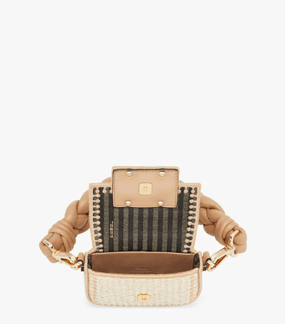 Fd Nano Baguette Charm �C Beige and brown raffia charm