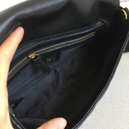 Fd Women Baguette Chain Midi Black Nappa Leather Bag