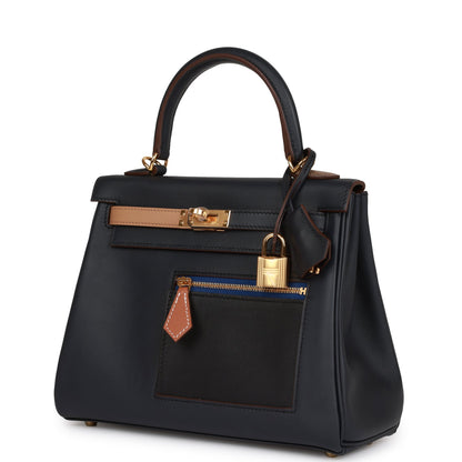 H Colormatic Kelly Retourne 25 Caban, Black and Chai Swift Gold Hardware